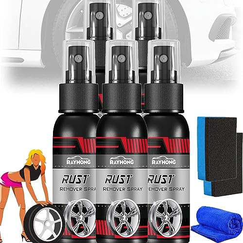 DASHENRAN Multi-Functional Wheel Hub Renewal Agent, Rayhong Rust Remover Spray, Multifunctional Metal Rust Remover, Iron Powder Remover, Quickly Clean Car Rust Stains (100ml, 5pcs)