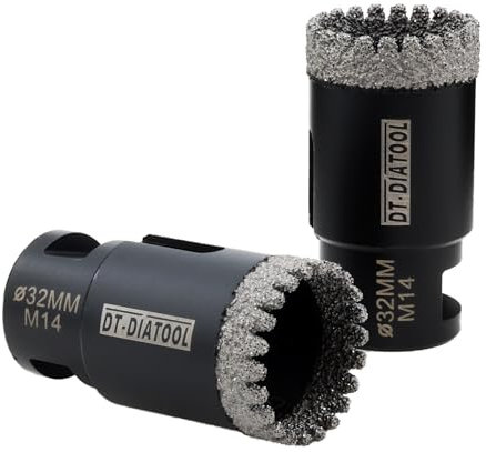 DT-DIATOOL Diamond Core Drill Bit 32mm - 2-Pack Diamond Hole Saw for Porcelain Tile Ceramic Tile Marble Granite M14 Thread