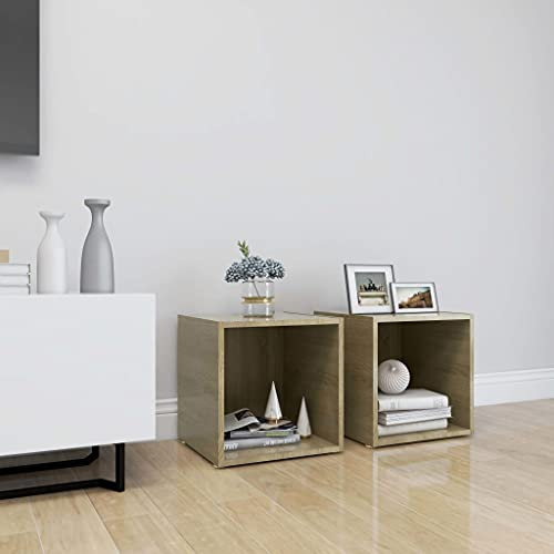 THOYTOUI TV-Schränke, TV Bänke Fernseher Tisch TV Aufsatz TV Regal Mit Stauraum Geeignet für Wohnstube Küche Hotel Schlafzimmer 2 STK. Sonoma-Eiche 37 x 35 x 37 cm Holzwerkstoff