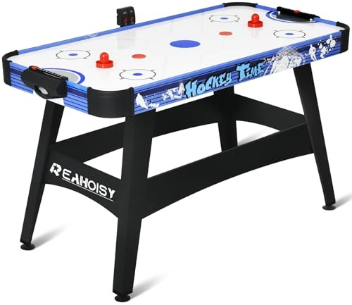58 Air Hockey Table, Indoor Powered Air Hockey Game Table w/2 Pucks, 2 Pushers, Stronger Motor & Digital LED Scoreboard for Adults and Kids, Home Game Room, Easy Setup (Blue)