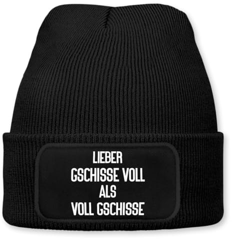 Prozente Momente Lieber gschisse voll als voll gschisse - Beanie | Strickmütze | Wollmütze | Beanie mit Druck | lustige Sprüche | Apres-Ski | Winter