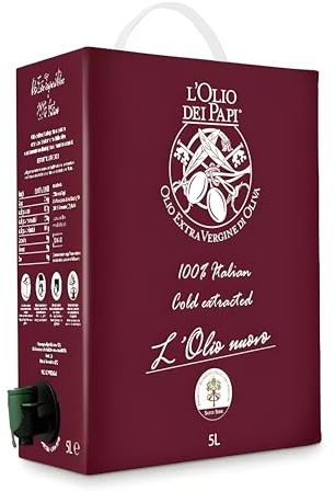 L'Olio dei Papi Extra Vergine di Oliva, 5L, 100% Italiano, Estrazione a Freddo, Qualità Premium, Profilo Aromatico Ricco, prodotto dagli uliveti secolari delle antiche terre dei Papi, 5 Lt Bag in Box