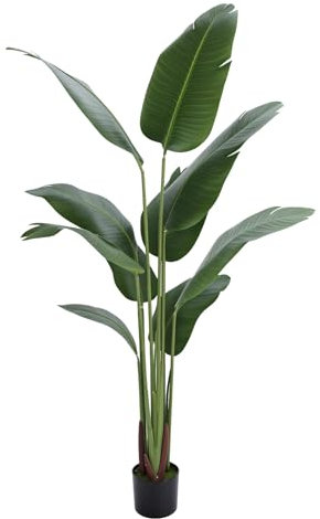 gihusrzx Artificial Banana Tree 5.2FT, Fake Banana Leaf Plant for Indoors and Outdoors,Fake Banana Leaf Tropical Trees with Pot, Faux Palm Tree with Plastic Pot for Office and Home Decor 160cm
