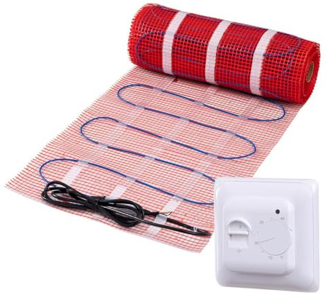 Set completo di riscaldamento a pavimento elettrico, 200 Watt con termostato analogico, 4 m², nero