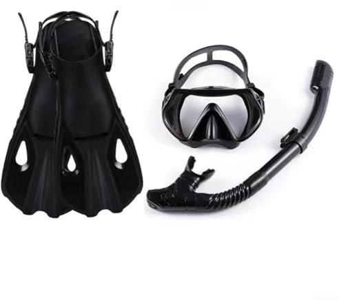 Comfort Focused 3-teiliges Schnorchel-Set, verstellbare Maske, einfach zu bedienen, Dry Top Schnorchel & Flossen (L/XL schwarz)