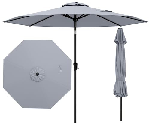 RELAX4LIFE Ombrellone da Giardino 270 cm, Ombrellone da Esterno con Manovella, Inclinazione Regolabile, Tettuccio Ventilato, Parasole per Griadino, Terrazzo, Spiaggia (Grigio)