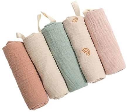 Yotlein 5 stycken muslindukar baby, handdukar set för nyfödda, ren bomull mjukt material, 22 x 23 cm baby tvättlappar nyfödda, för att mata torka och tvätta - slumpmässig färg