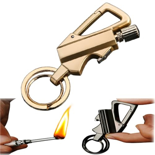 Briquet porte-clés, briquet à kérosène Forever Match avec décapsuleur, corps en métal portable, briquet étanche, idéal for le camping en plein air, les voyages et les cadeaux(Gold)