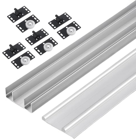 Unikicool Riel Oculto para Puerta corredera,Riel para Puerta corredera Doble,Kit de herrajes for rieles de Puerta corrediza de Armario,guia Puerta corredera riel,para oficinas en casa.