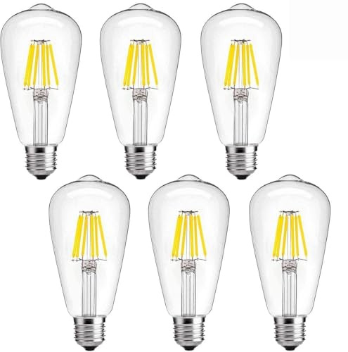 ANYPOWK Lampe LED Edison équivalente à 60 W - 600 lumens, blanc chaud 2700 K, base standard E26, lampes ST64 de 6 W, vintage, pour lampes suspendues et appliques murales, paquet de 6