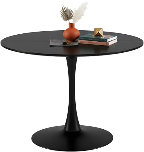 GOKHOMX Mesa de Comedor Redonda Negra y pequeña | Mesa de Comedor Redonda de 110 cm para 4-6 Personas como Mesa de bistró, Mesa de conferencias, en Negro