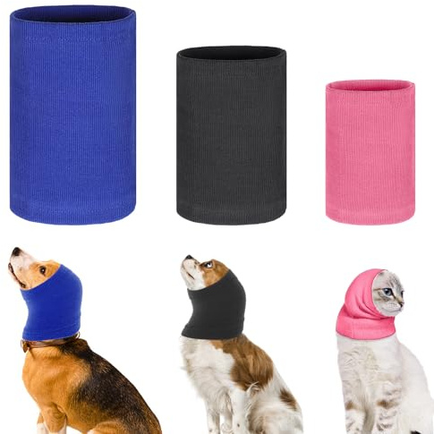 CIATBYYJ 3 paraorecchie per cani di 3 dimensioni, con cappuccio elastico per cani, antirumore, paraorecchie per cani, per scaldacollo, bagno, toelettatura, asciugatura e protezione dal rumore (S/M/L)