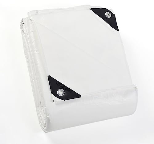 GUARD SHIELD Telone multiuso con occhielli Impermeabile 3 m x 3 m Bianco Telone in tessuto 200 g/㎡ Telone protettivo Telone multiuso, resistente allo strappo, stabilizzato ai raggi UV, resistente alla