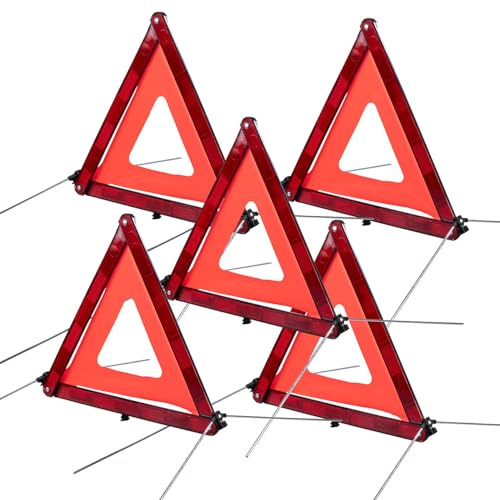 Lescars Notfall Warndreieck: 5er-Set Kfz-Warndreieck, Notfalldreieck, reflektierend, klappbar, rot (robust, Faltbares Notfalldreieck für Pkw)