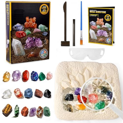 Maitawa Ausgrabungsset für Kinder, 15+ Edelsteine & Kristalle, Komplettes Entdeckungs-Set mit Detailliertem Guide, Geologie Geschenk für Jungen Mädchen 6-12 Jahre
