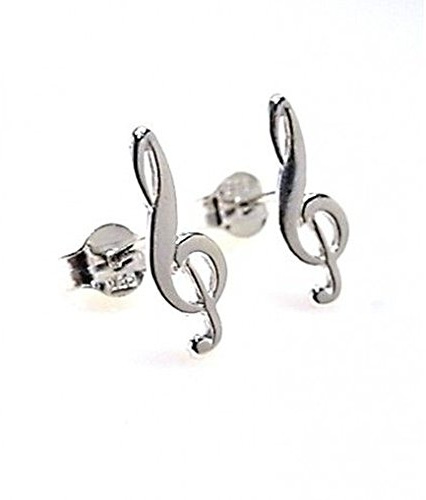 Minoplata Pendientes de la Clave de Sol de Plata de Ley 925 un diseño Unisex Ideal para Hombres, Mujeres, niñas Amantes de la música