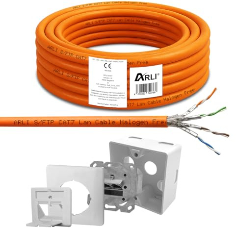 ARLI CAT 7 25m Verlegekabel Netzwerkkabel CAT.7 + 1x Cat6a Netzwerkdose Halogenfrei SFTP S/FTP CAT7 PIMF Kabel Netzwerk 25 m Netzwerk Cat 6a Dose