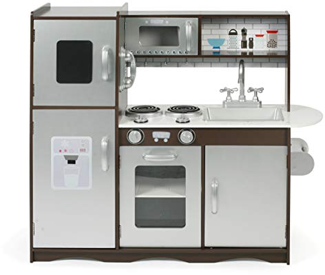 Bayer Chic 2000 - Spielküche aus Holz für Kinder ab 3 Jahren, Kinderküche, braun, Silber, 91 x 30 x 82, 5 cm