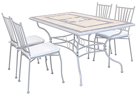 milani home VENTUS - set tavolo in alluminio e teak cm 160 x 90 x 74 h con 4 sedie Ventus