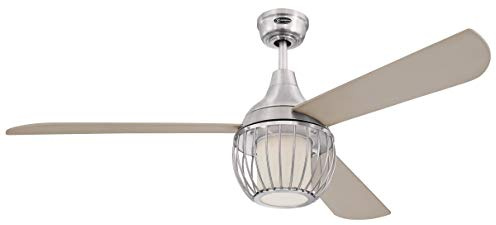 Westinghouse Lighting 72208 Graham 132cm Deckenventilator in glänzendem Nickel, dimmbare LED mit Opalmilchglas und Käfigschirm, inklusive Fernbedienung, Nickelglanz, 7220840