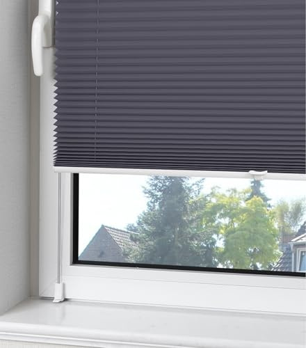 OUBO Plissee Klemmfix ohne Bohren Aluminium-Schienen, Anthrazit 60 x 150cm(BxH), lichtdurchlässig & Blickdicht, Jalousie Faltrollo Innen für Fenster & Tür