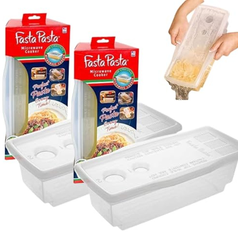 Fasta Pasta Microwave Pasta Cooker- The Original (2PK)- Cooks up to 4 Servings- No Mess, Sticking or Waiting For Boil- Perfect Al Dente Pasta Every Time- For Dorms, Kitchens, Offices- Made in the USA