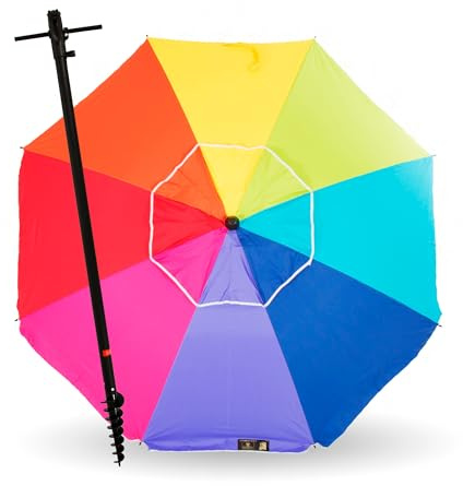 CREVICOSTA QUALITY MARK MARCAS DE CALIDAD - Sombrilla 200 cm con Espiral y Poste de Recorrido Total. Protección total contra los Rayos UV. 8 Varillas (Orgullo)