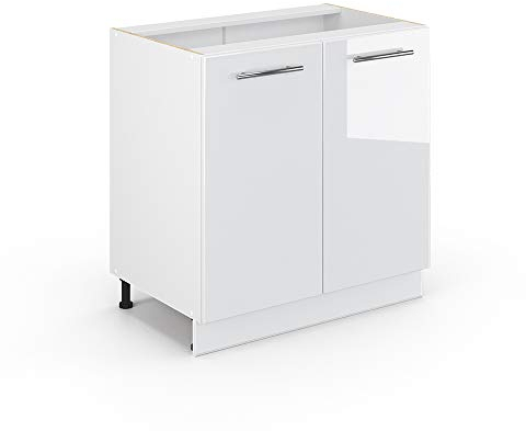 Vicco Spülenunterschrank Fame-Line, Weiß Hochglanz/Weiß, 80 cm mit Regal, ohne Arbeitsplatte
