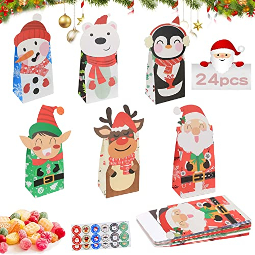 Geschenktüten Weihnachten, 24 Stück Adventskalender zum Befüllen, Adventskalender 2025, Papiertüten Geschenke Weihnachten Deko, Weihnachtstüten zum Befüllen für Partydekorationen Weihnachtsgeschenke