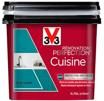 V33 Peinture de rénovation cuisine, Rénovation perfection Bleu lagon satin 750ml