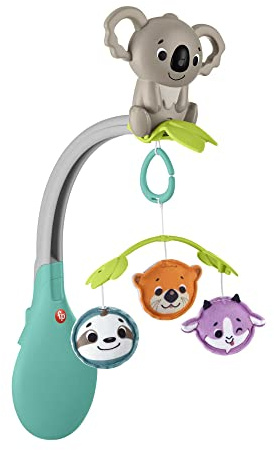 Fisher-Price Móvil Sensaciones dulces 3 en 1 para cuna Carrusel con koala y animales con sonidos relajantes y motor silencioso, regalo para bebé recién nacido (Mattel HGB90)