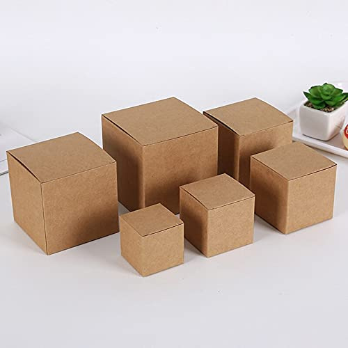 50 Stück Kraftpapier-Schachteln, quadratisch, weiße Pappschachteln, DIY-Geschenkbox für Seife, Kekse, Schmuck, Geschenkverpackung, Süßigkeiten, Kekse, Kuchen, Backen (Braun, 6 x 6 x 6 cm)