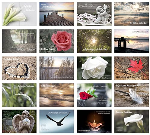 Edition Seidel Set 20 Premium Trauerkarten/Beileidskarten mit Umschlag. Trauerkarte Beileidskarte mit Spruch schreiben (Doppelkarten/Klappkarten mit Briefumschlag (SW02))