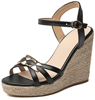 Sintético sexy peeptoe hebilla correa tacón cuña sandalias mujer tacón alto con 11 cm bombas para mujer talla grande t33-502