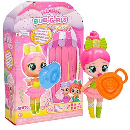 IMC Toys Greta, Muñeca Sorpresa Coleccionable a Vestir que Infla Pompas con 12 Accesorios, Juguete Regalo para Niñas y Niños +5 Años