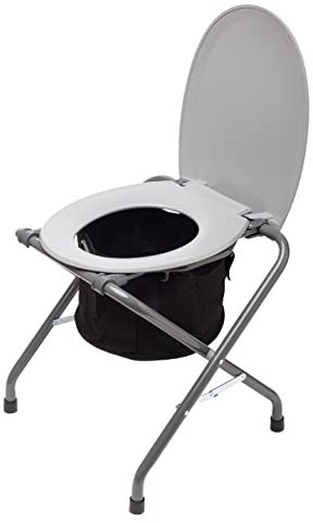 SPES - Sedia WC Pieghevole in Acciao Verniciato - Vaso Rimovibile con borsa per il trasporto - per Anziani e Disabili (Grigio)