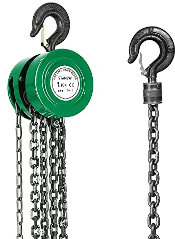 Kettenzug Mit Robustem Haken Stanew, Kettenzug 1000kg, Handseilwinde 3,0 m, Kette G80, Hebehaken mit Sicherheitm, Grün(1 Tonne 3,0 m)