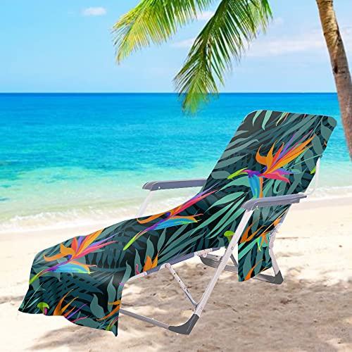 Morbuy Beach Chair Cover Towel, Lounger Bags with Pockets, Sunbed Towels, Fitted Microfiber, Strelitzia, 75x210cm