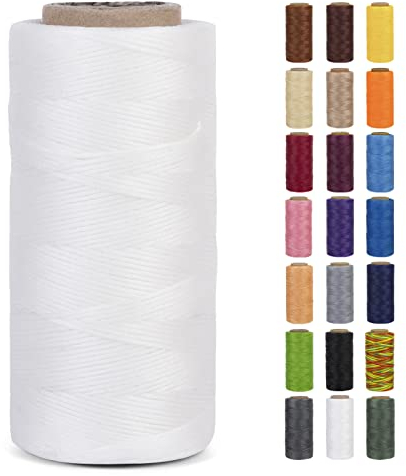 LEREATI Ledergarn 0,8mm x 260m Flacher Wachsschnur Gewachster Faden Leder Nähen Faden, Leder Nähgarn Garn für Handwerk, Nähen, Reparatur, Buchbinden, Schmuck, Häkeln (Weiß)