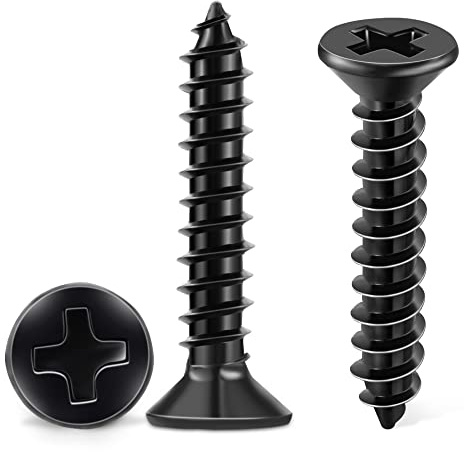 100 PCS M3.5 X 25mm Black Oxide Coated Flat Head Phillips Wood Screws, 304 Stainless Steel Fully Threaded Self-Tapping Screw by TPOHH