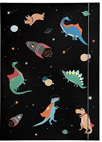 folia 69015 - Sammelmappe A3 Hot Foil Space Dinos, aus stabilem Karton mit Gummiband