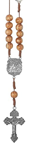 Nazareth Store St. Michael Medaille Auto Auto Rückspiegel Rosenkranz EIN Jahrzehnt Schutz Holzperlen Katholischer Rosenkranz