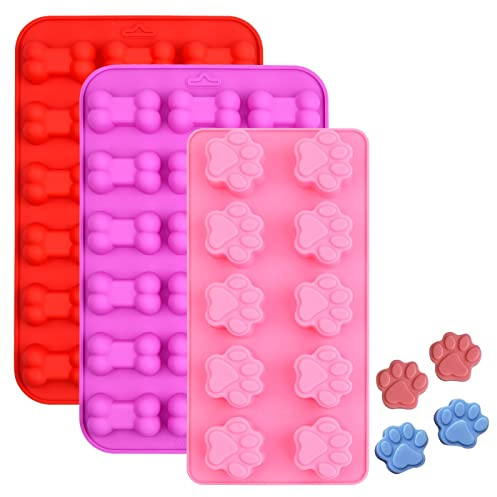 3 Stück Silikonformen für Hundepfoten und Knochen, Schokoladenform Eisformen Silikon, Backformen, Eiswürfel Tablett, Backmatte Hundekekse Lebensmittelqualität für Hundeleckerli, Süßigkeiten, Gummy