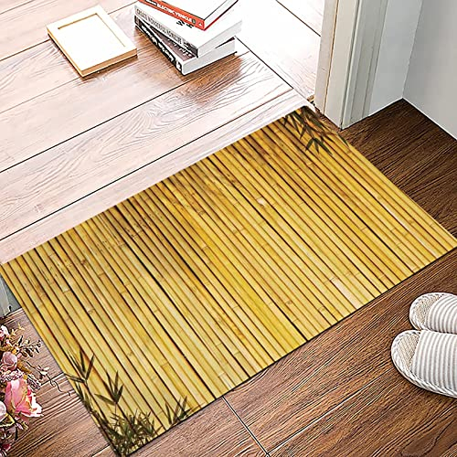 Badematte 50x80cm, Rutschfeste Badteppich, Bambus, hohe Bambusstämme und Blätter Orientalische Natur Holzbild Natürliches,Mikrofaser Badvorleger mit, Wasserabsorbierende Weiche teppiche für Badezimmer