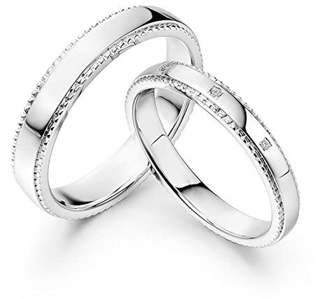 AMDXD 950 Platin Ringe Diamant 0.01ct, 2Pcs Eheringe Klassiker Design Diamantring Pärchen Ringe Hochzeitsring, Damen 51 & Herren 54, Echte Goldschmuck
