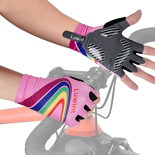 Luwint Gel Padded Sport Gloves for Kids 3-8 Years, Breathable Cycling Gloves Gym Gloves for Biking Exercising Running Training Outdoors (Pink, Small)