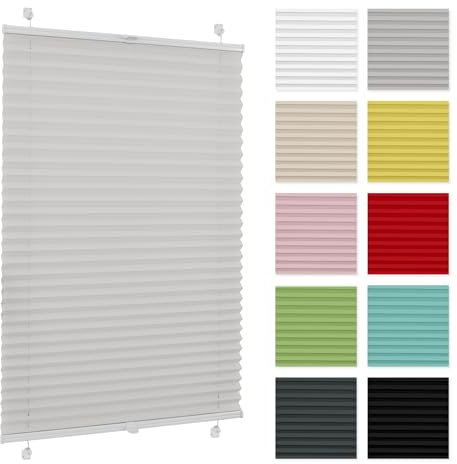 Plissee ohne Bohren 75 cm x 120 cm - Hellgrau - Plissee klemmfix, Rollos für Fenster ohne Bohren, Jalousien Fenster für innen, Raffrollo, Fenster plissee