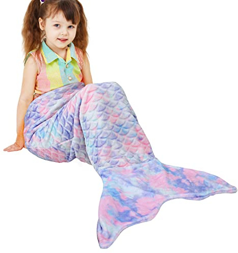 Catalonia Classy Meerjungfrauen schwanz Decke, weicher warmer Plüsch Fleece Schlafsack Kuscheldecke, 155 x 50 cm Fischschuppenmuster, Traumhafte Meerjungfrau