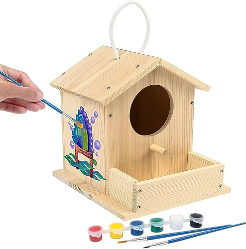 LotFancy Kit Casetta per Uccelli Fai da Te in Legno, Casetta per Uccelli da Dipingere, Kit Fai da Te, Artigianato Cassetta per Uccelli Regalo per Bambini