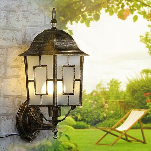 Mengjay Vintage Außen-Wandleuchte Wasserdichter IP23 Außenleuchte,aus Aluminium Glas-Schirm Wandlampe Gartenlampe, Rustikal Außen Terrasse Garten E27 Außenwandleuchte (D)